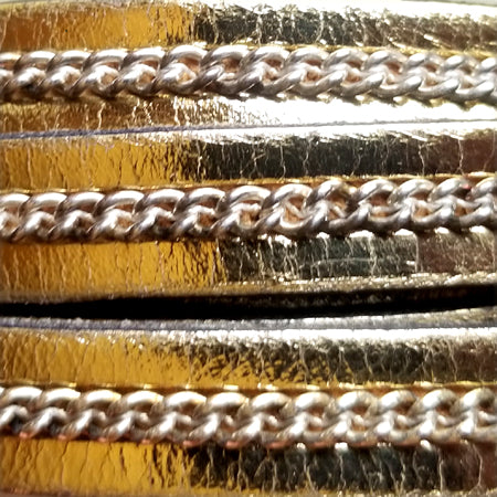 gold  metallic 10 mm flat leather with a single chain on center