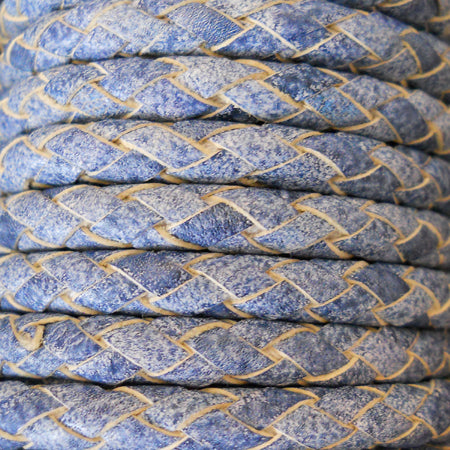 denim 5 mm round hand braided leather