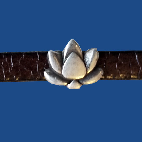 Silver plated lotus flower slider for 5 mm flat leather